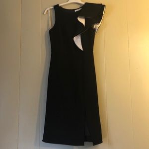Ruffled shoulder knee length cocktail dress